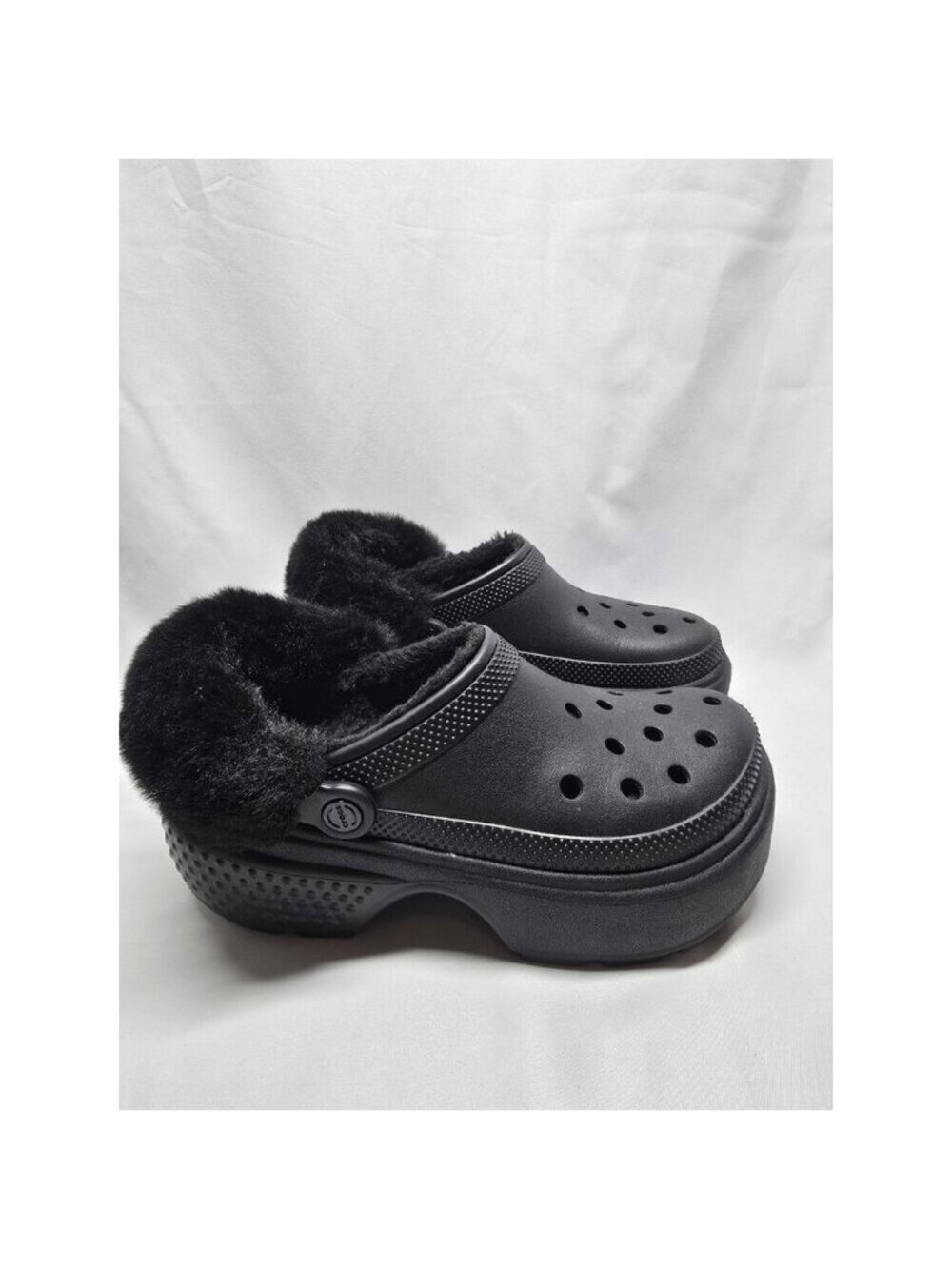 Crocs Stomp Lined Clog Women's Size 9 Black Fuzzy Slip-On Chunky Comfort Shoes